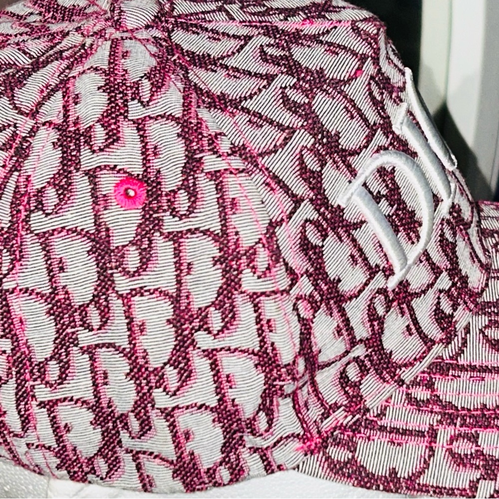 Dior Pink and White Monogram Baseball Cap with Embroidered Logo - Picture 5 of 5